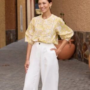 New! Maye Paloma mustard yellow green Havana floral print shirt 41008